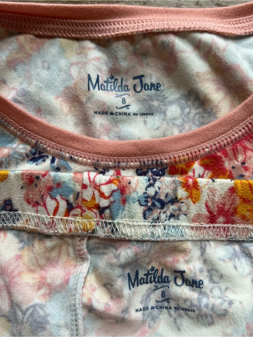 Matilda Jane Coral Peach Floral Pajama Set girls 8